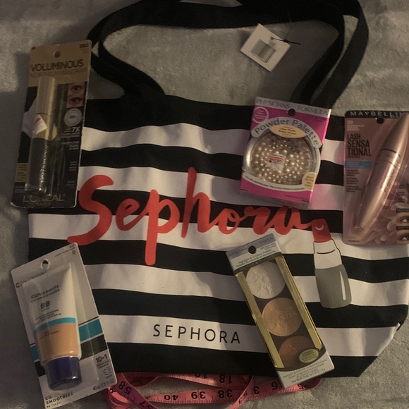 variety Other - Sephora Black and White Striped Tote with Makeup Collection